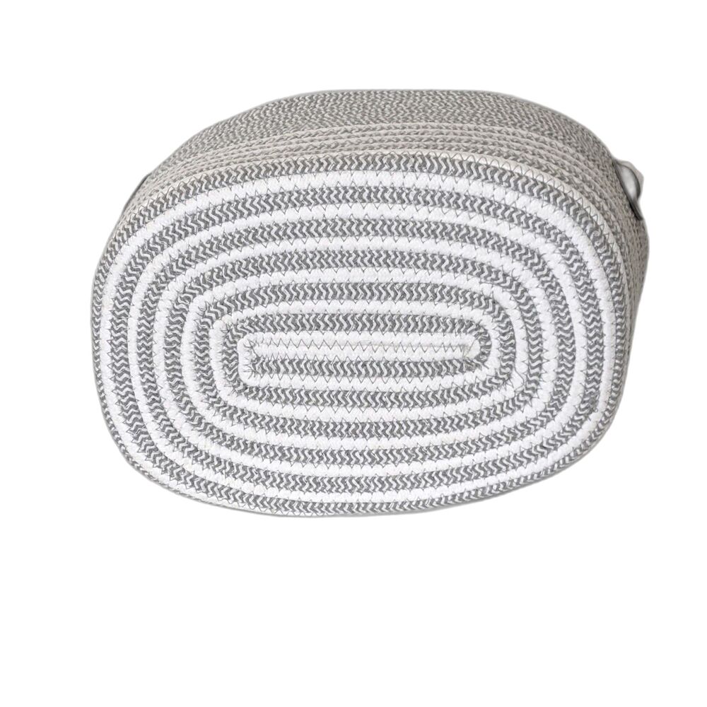 Cotton Rope Storage Organizer Basket with Handles Gray and White Striped - Picture 4 of 4